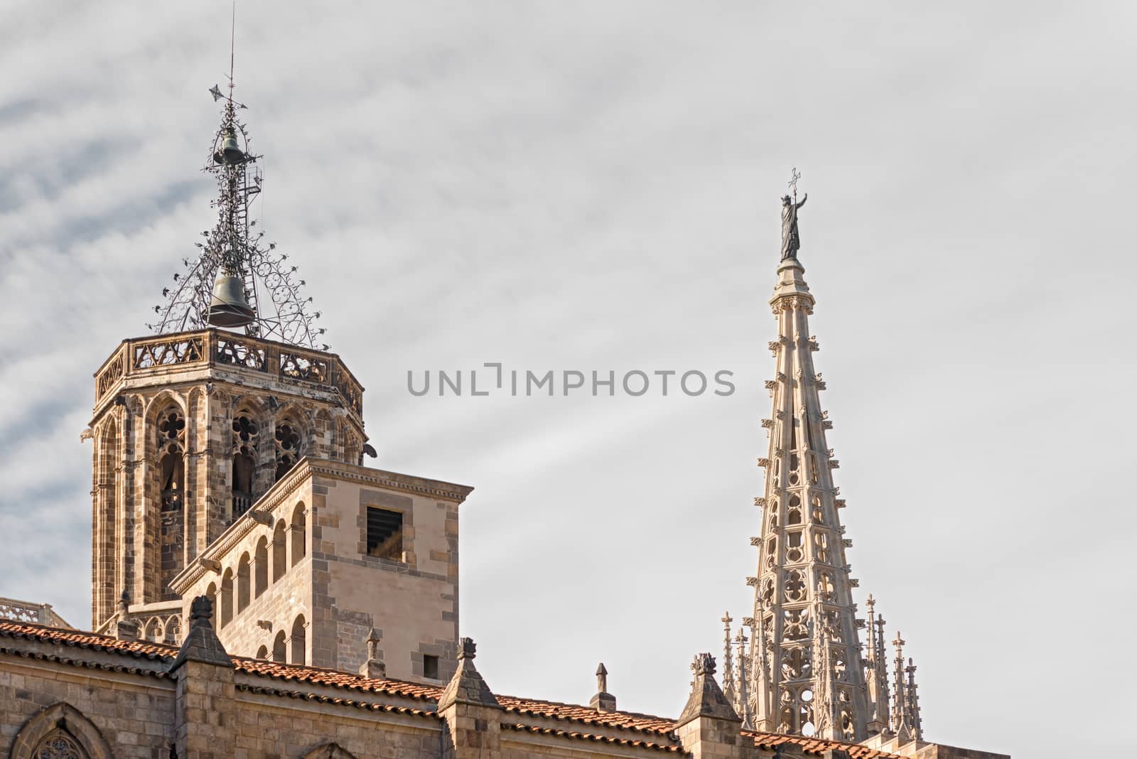 The roof of the Cathedral of the Holy Cross and Saint Eulalia. It  is the Gothic cathedral of Barcelona, and it was constructed from the 13th to 15th centuries