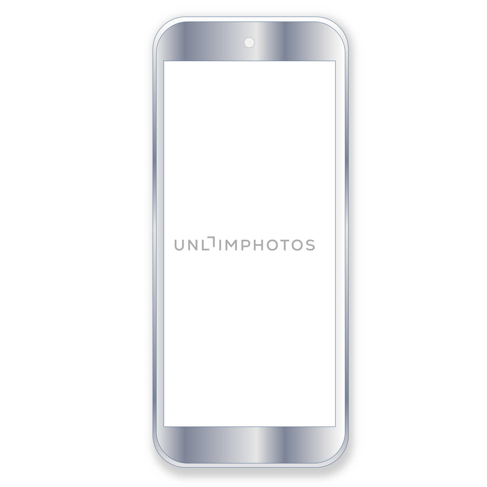 One grey smartphone with blank screen in white background