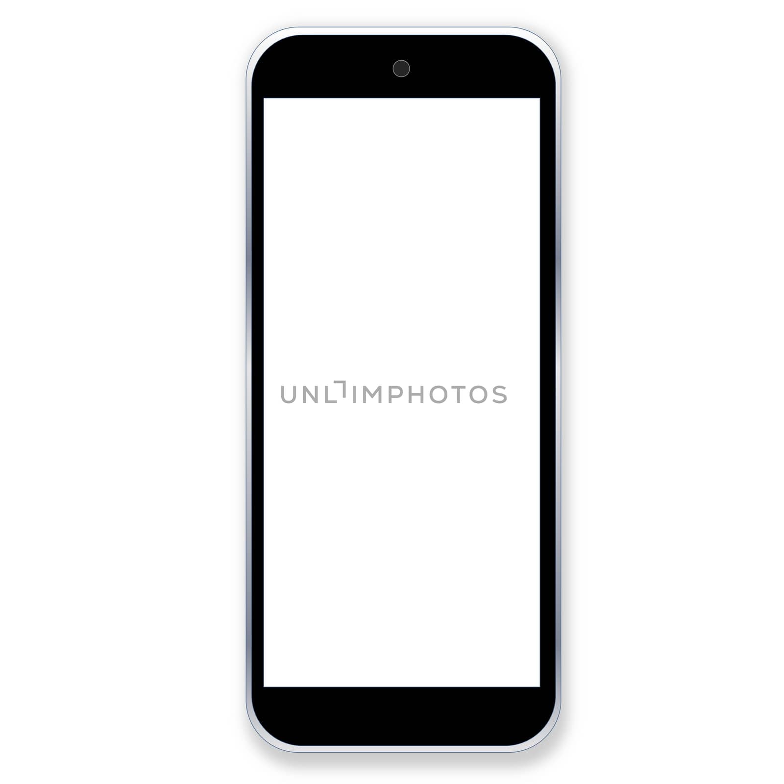 One black smartphone with blank screen in white background