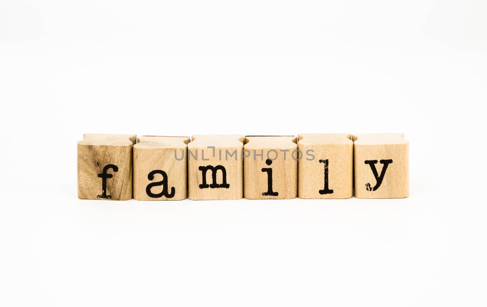 closeup family wording isolate on white background, relatives concept and idea
