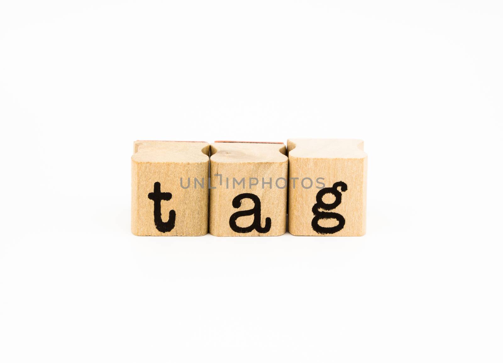 closeup tag wording isolate on white background