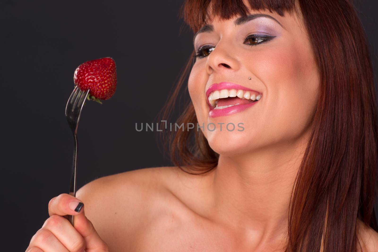 Beautiful Auburn Haired Redhead Woman Food Fruit Strawberry by ChrisBoswell