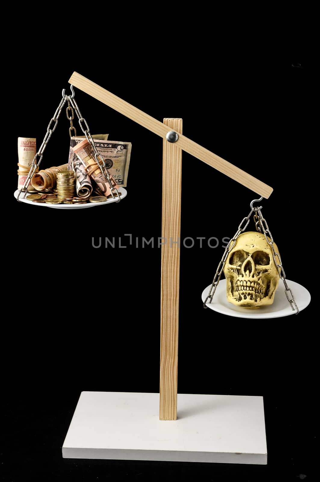 Skull and Money on a Two Pan Balance