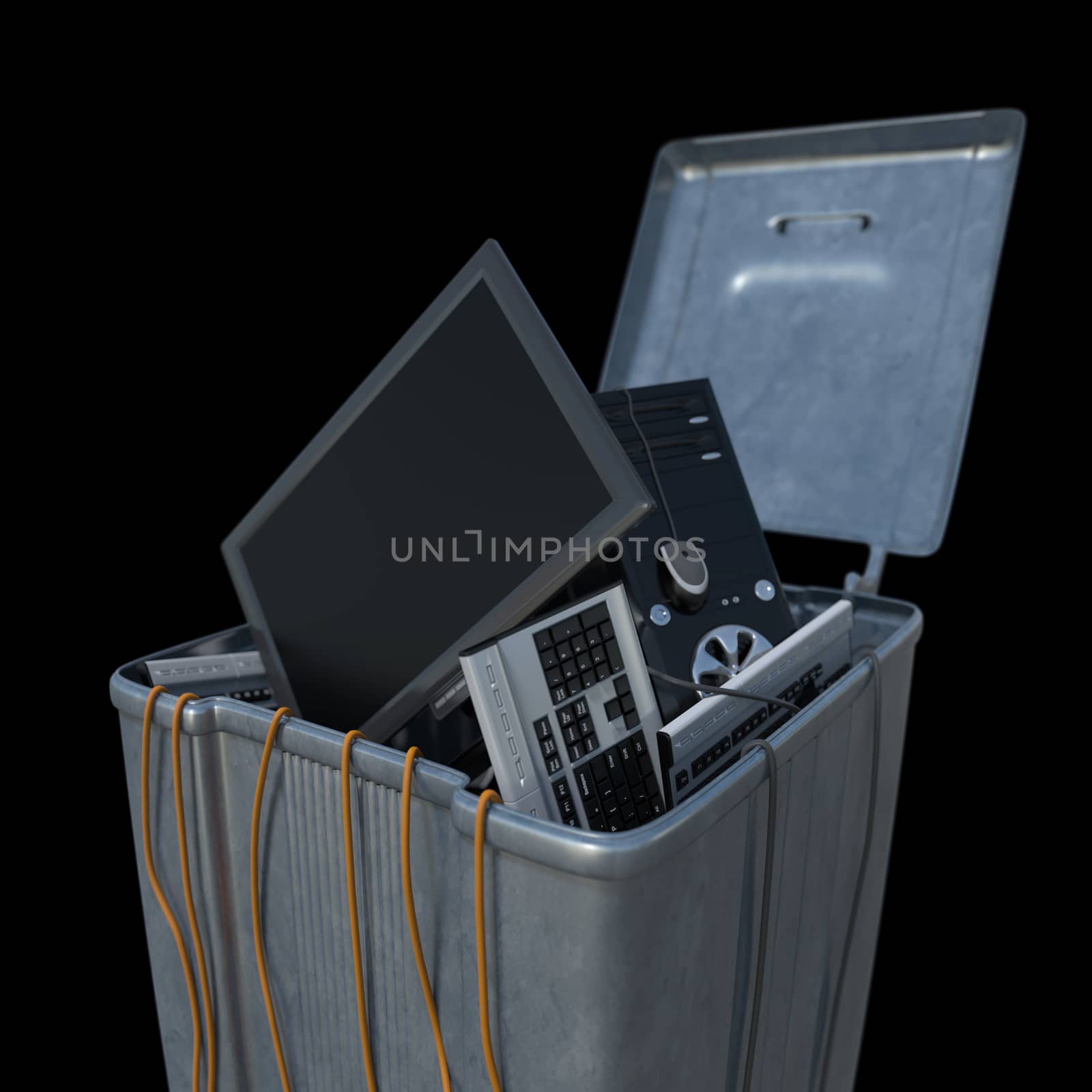computers in a trash bin on a white background by denisgo