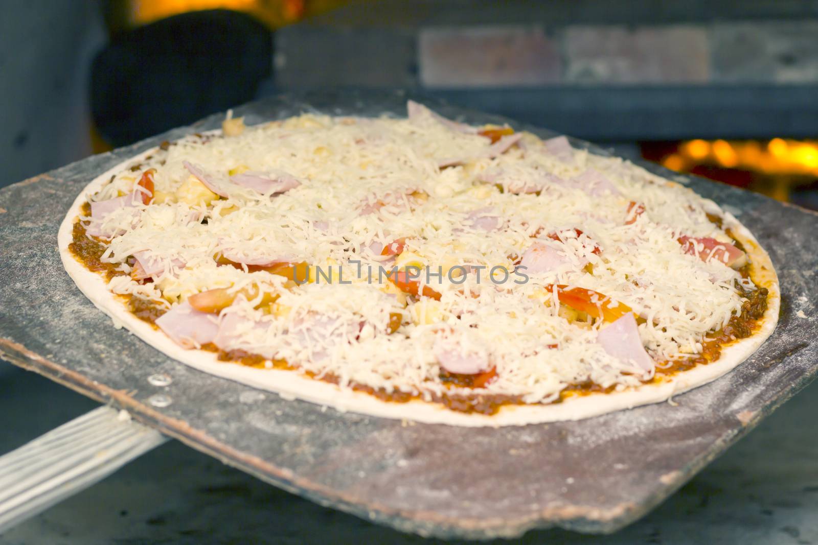 Pizza baking in the oven 