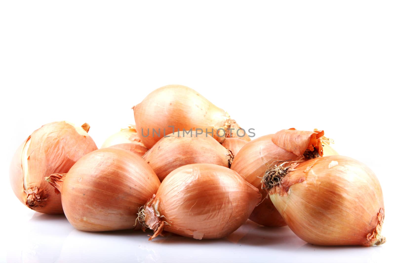 Fresh onion bulbs isolated on white background