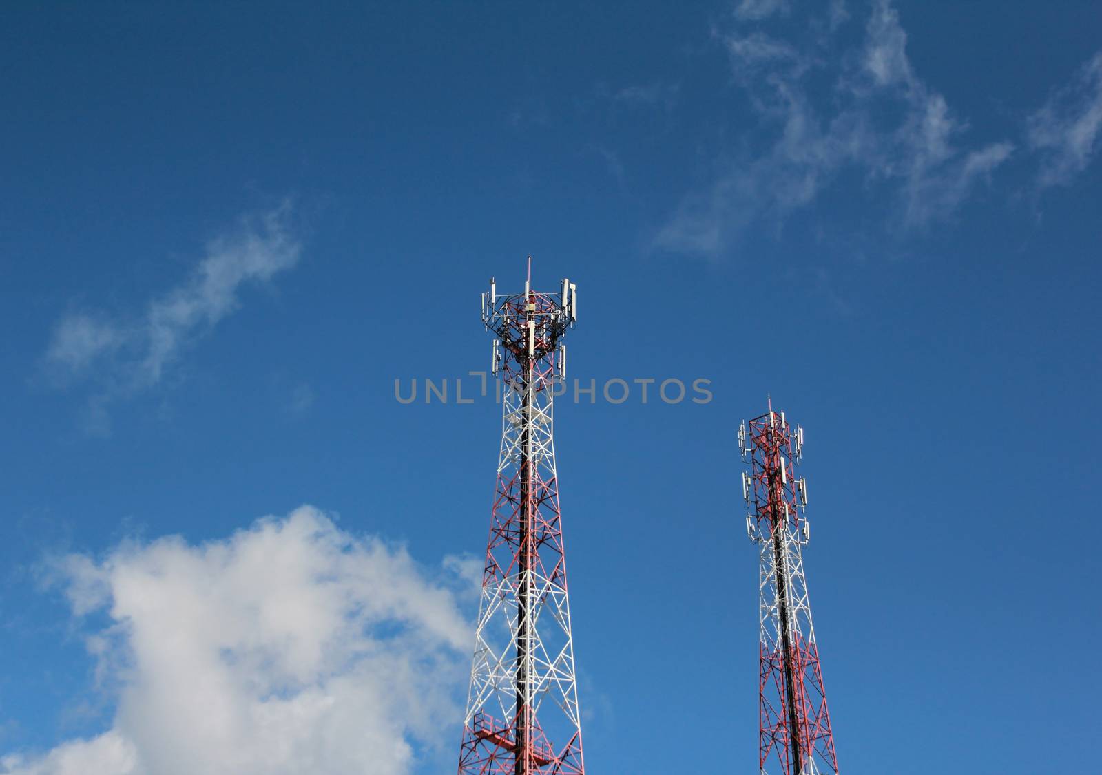 Radio Relay Link, Mobile Base Station over blue sky background