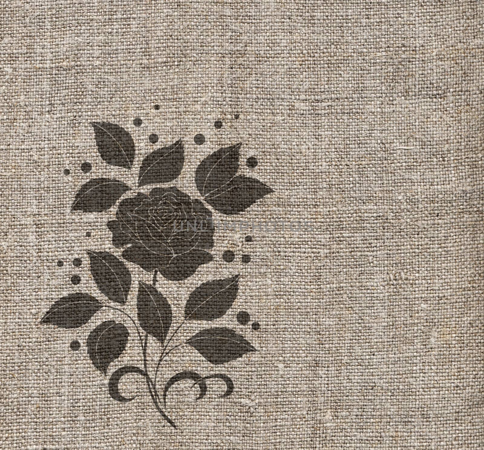 Artistic background, floral pattern, contour roses on a linen canvas