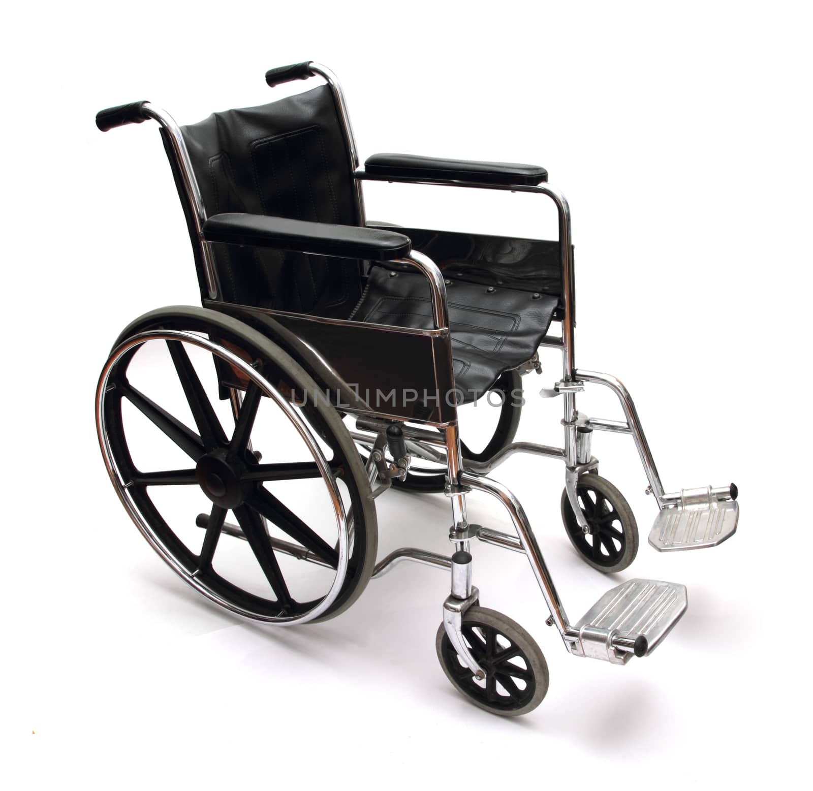 a black and silver wheel chair over white abackground