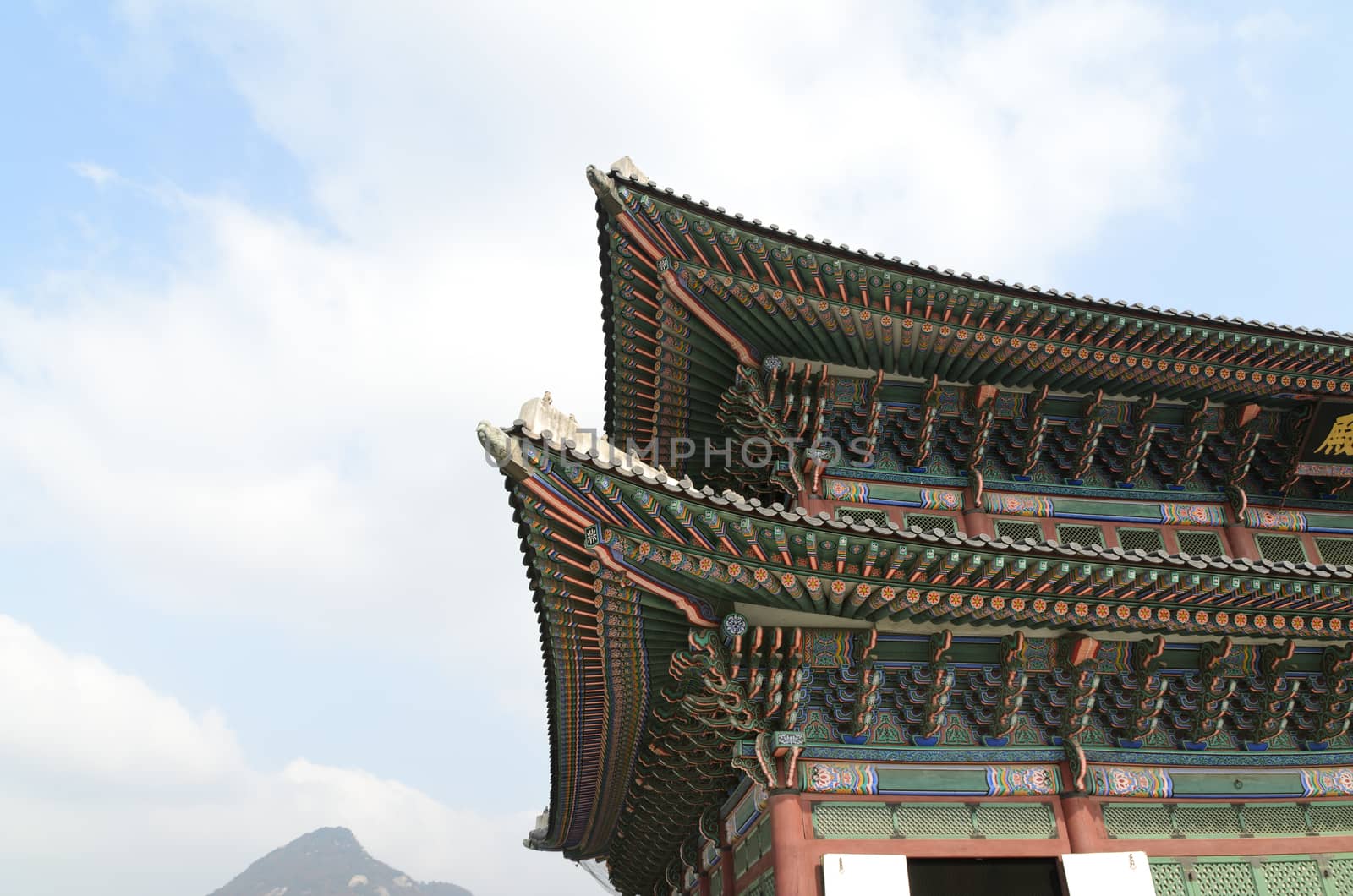 Korean traditional architectural sky roof of palace in seoul.