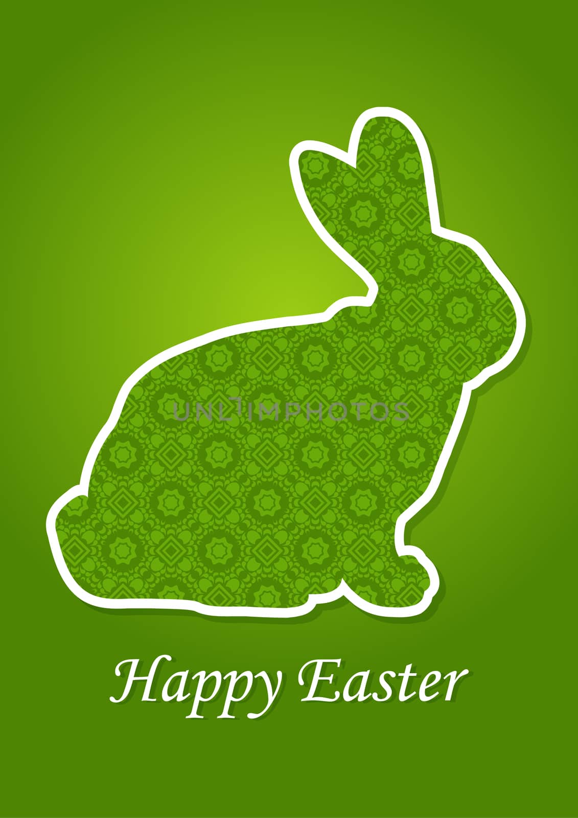 greeting card for Easter with Easter Bunny on green grass