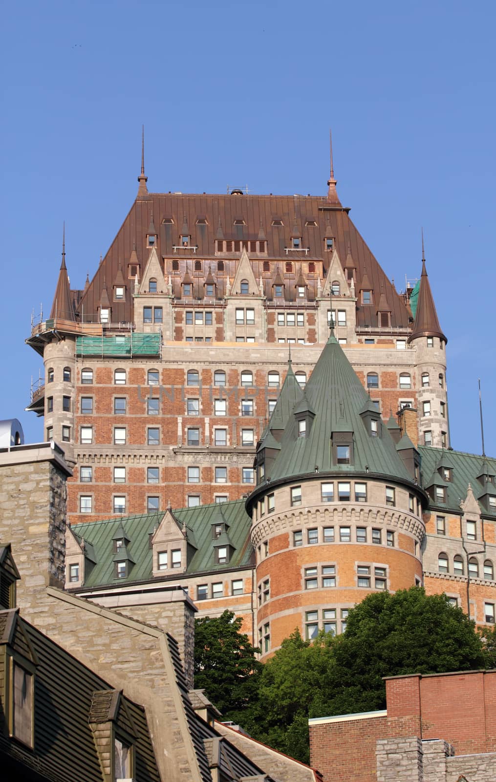 closeup of the famous castle in old quebec city