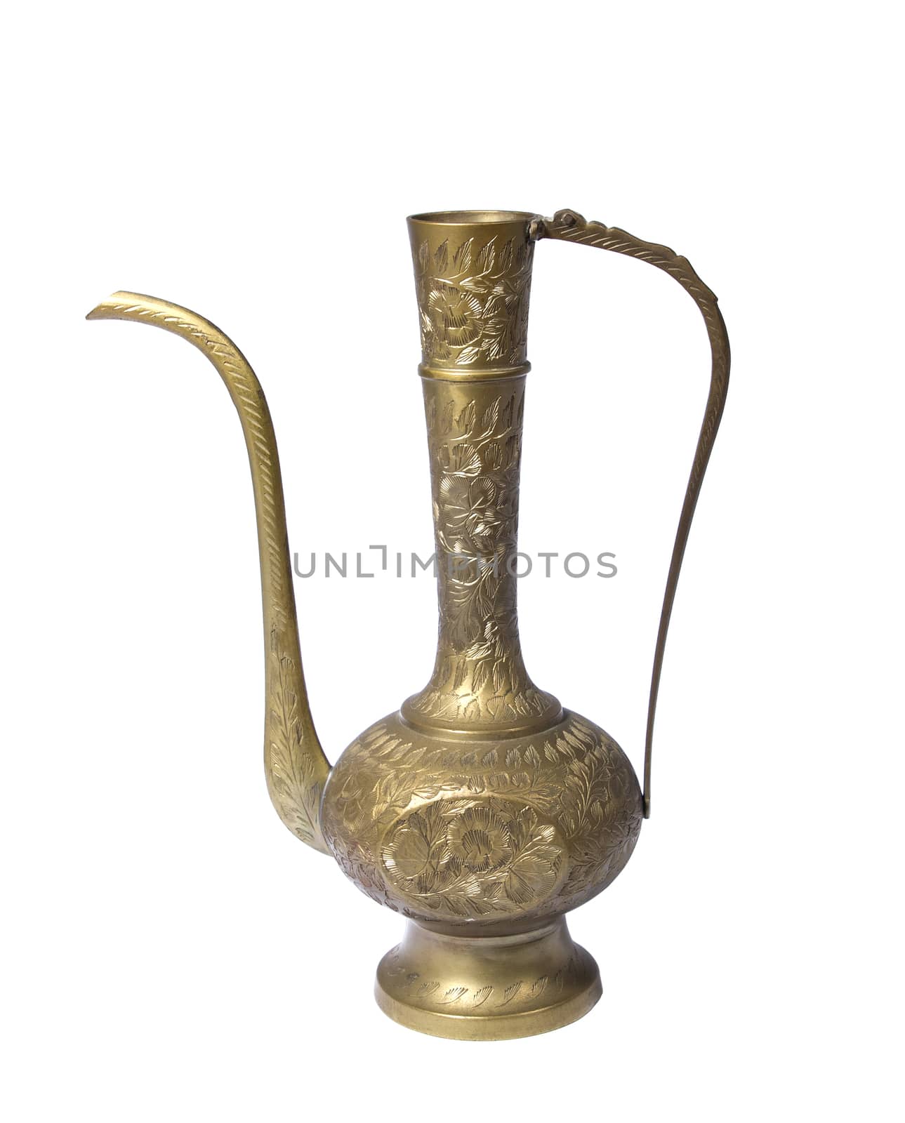 antique gold teapot with a long handle