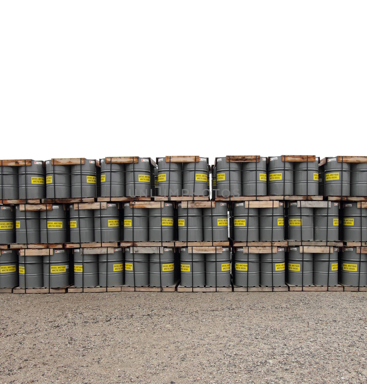 closeup of a pile of gas drums in the arctic