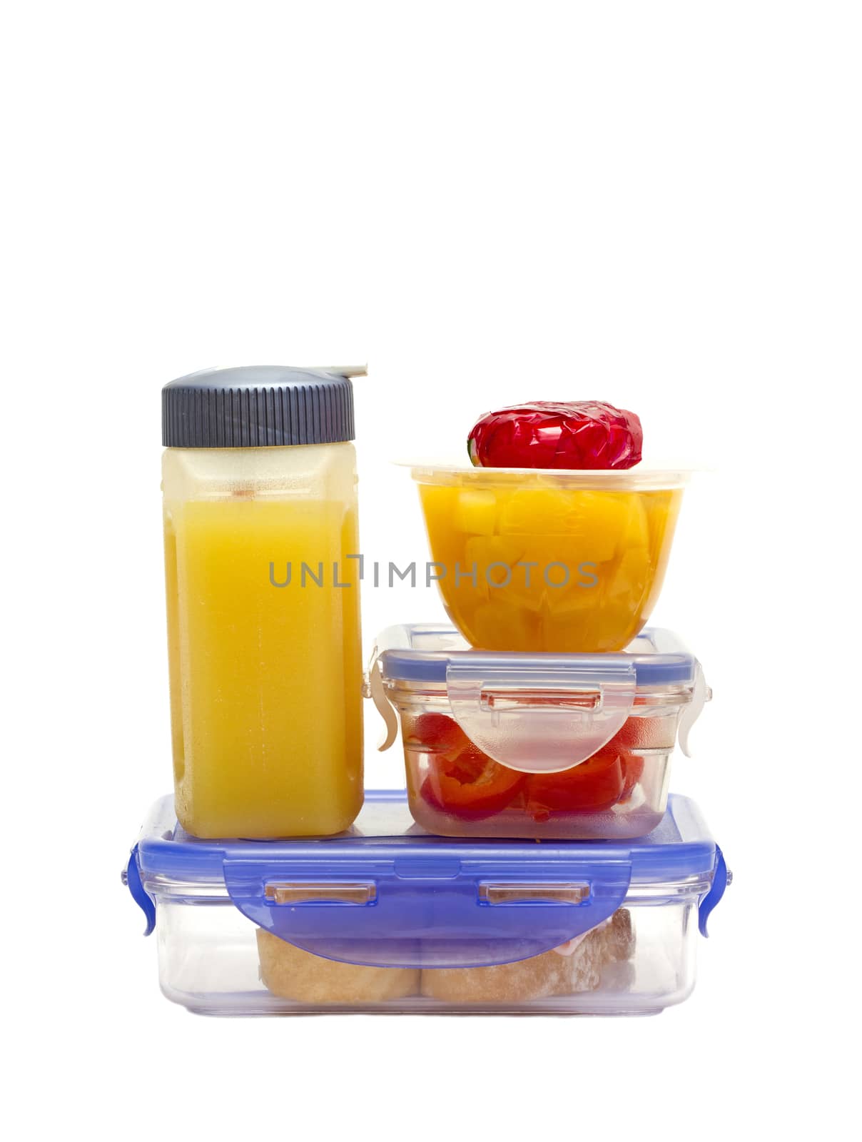 closeup of a colourful lunch in plastic containers