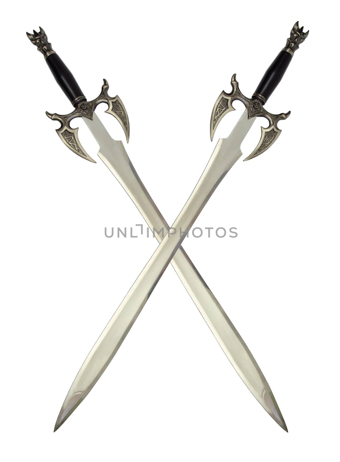 two medieval swords over white