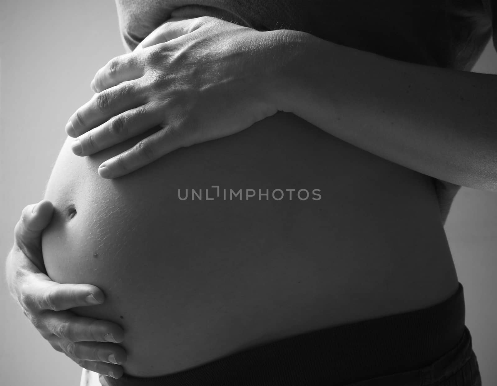 pregnant belly black and white