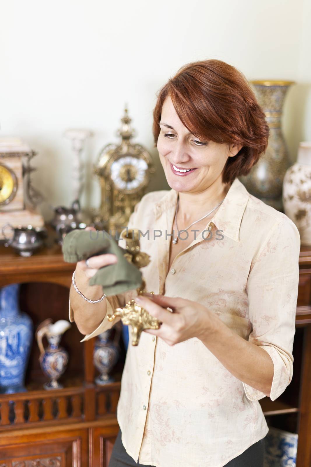 Woman polishing antiques by elenathewise