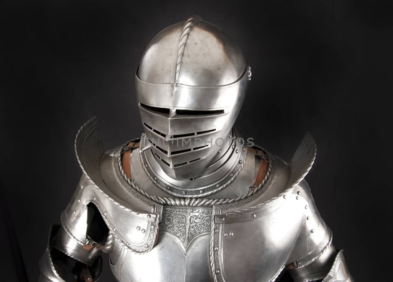 Armour of the medieval knight. Metal protection of the soldier against the weapon of the opponent