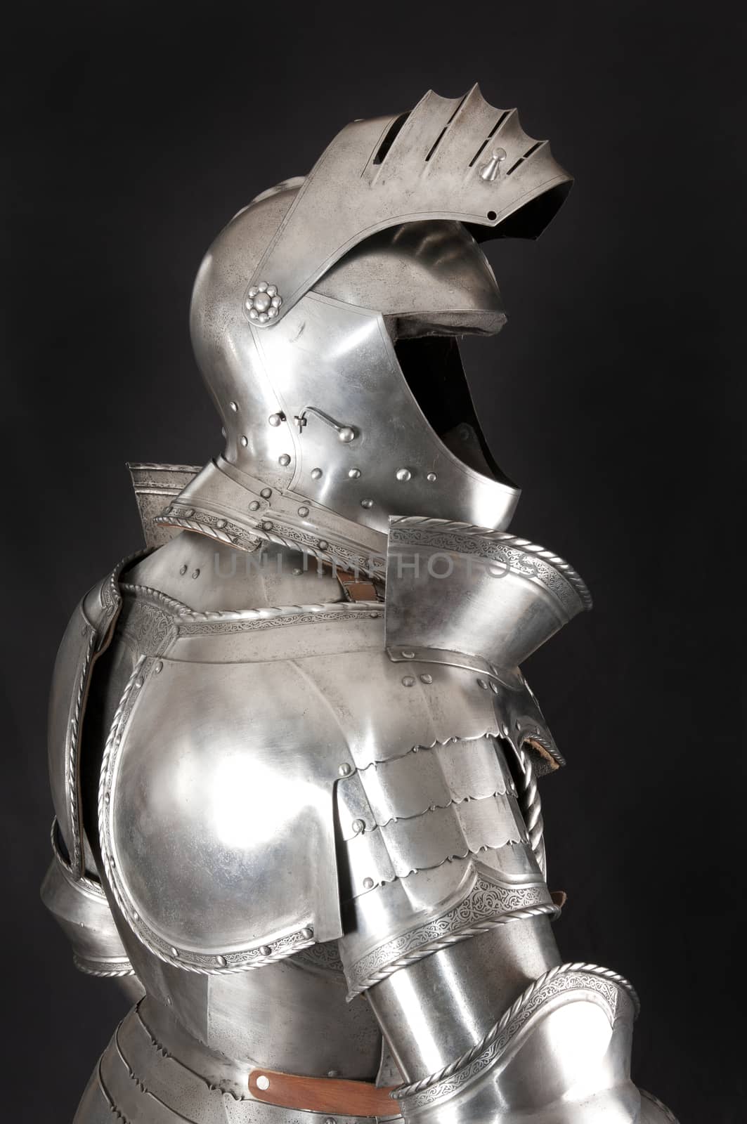 Armour of the medieval knight. Metal protection of the soldier against the weapon of the opponent