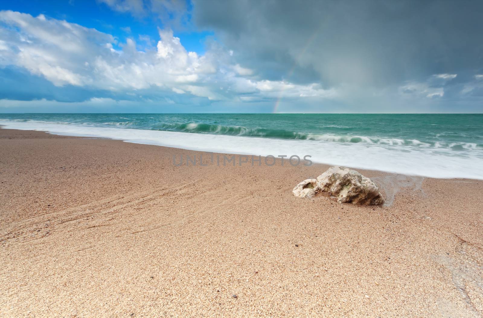 gold sand beach on Atlantic ocean coast, France