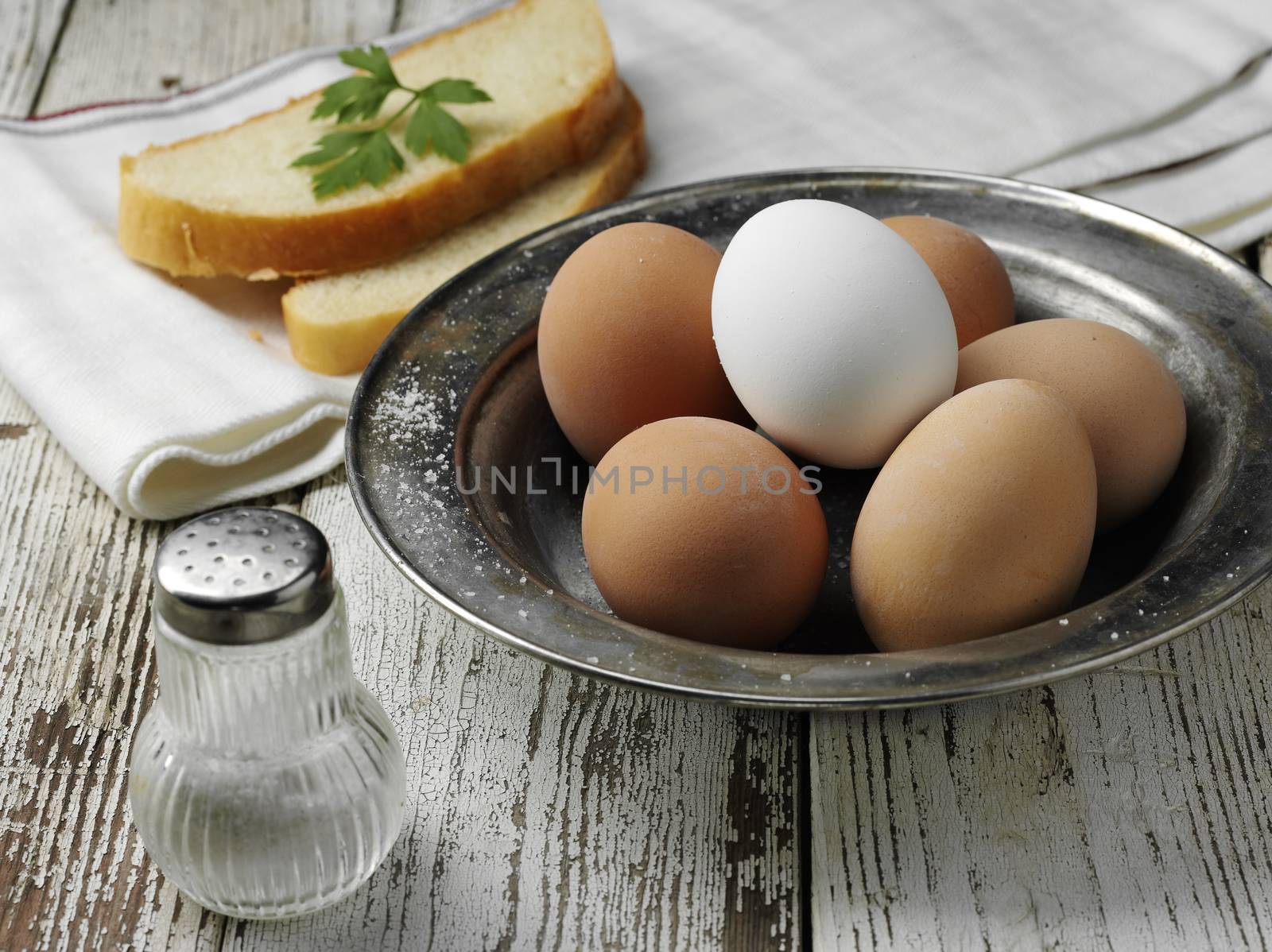 hard boiled eggs on the steel plate