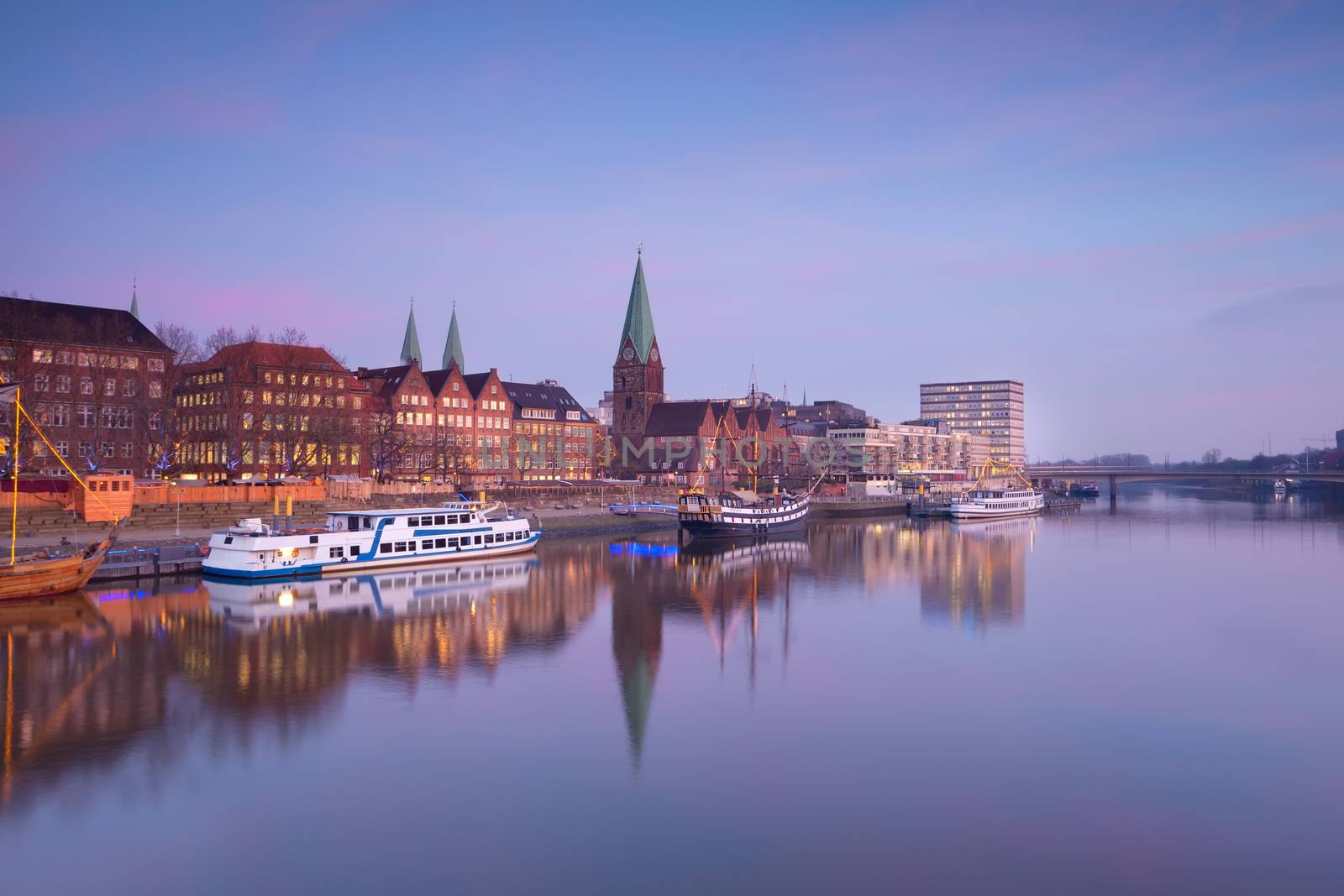 Bremen city by river at sunset by catolla