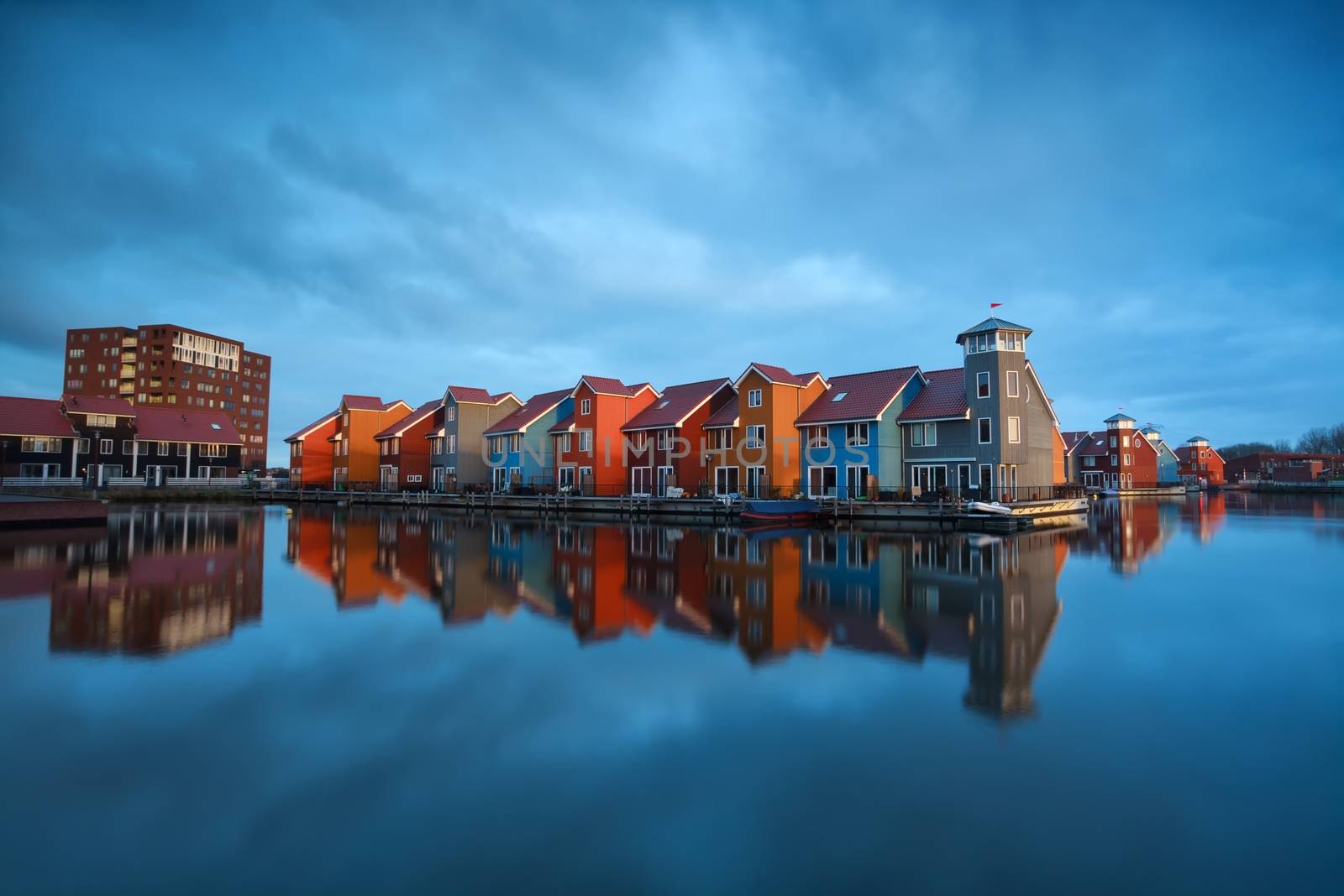 colorful buildings on water, Groningen, Netherlands