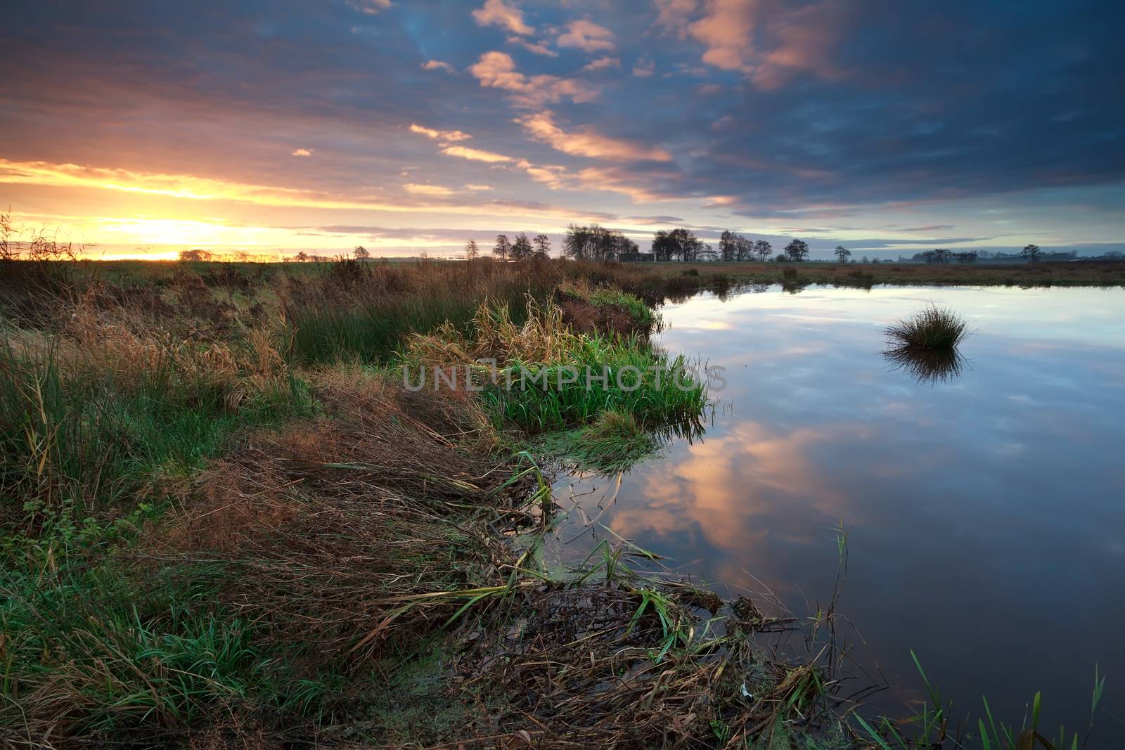 sunrise over river, Onlanden, Drenthe, Netherlands