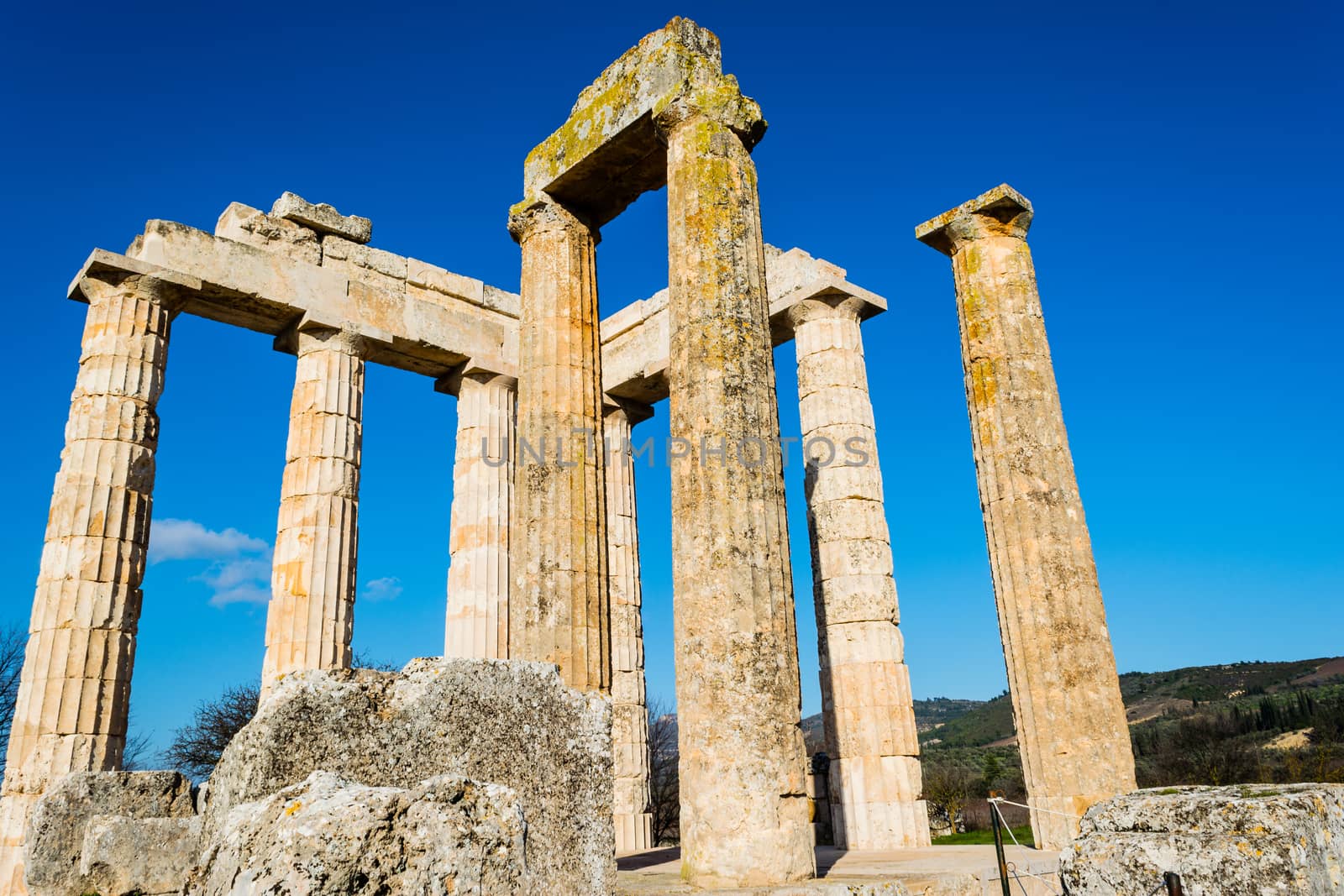 Close-up of Zeus temple in the ancient Nemea, Greece