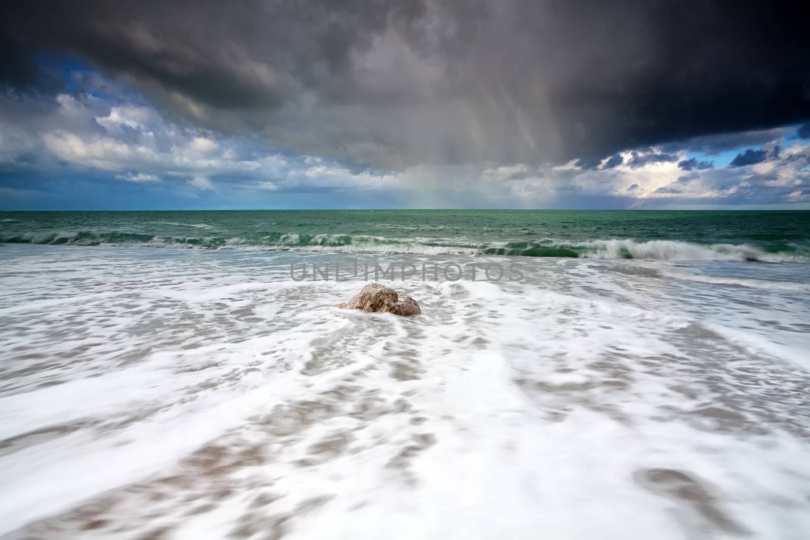storm at Atlantic ocean coast, Normandy, France