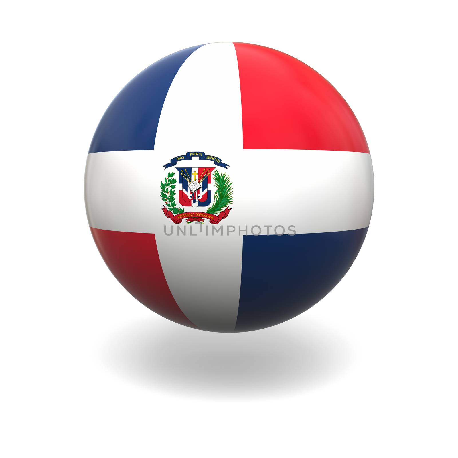 National flag of Dominican Republic on sphere isolated on white background