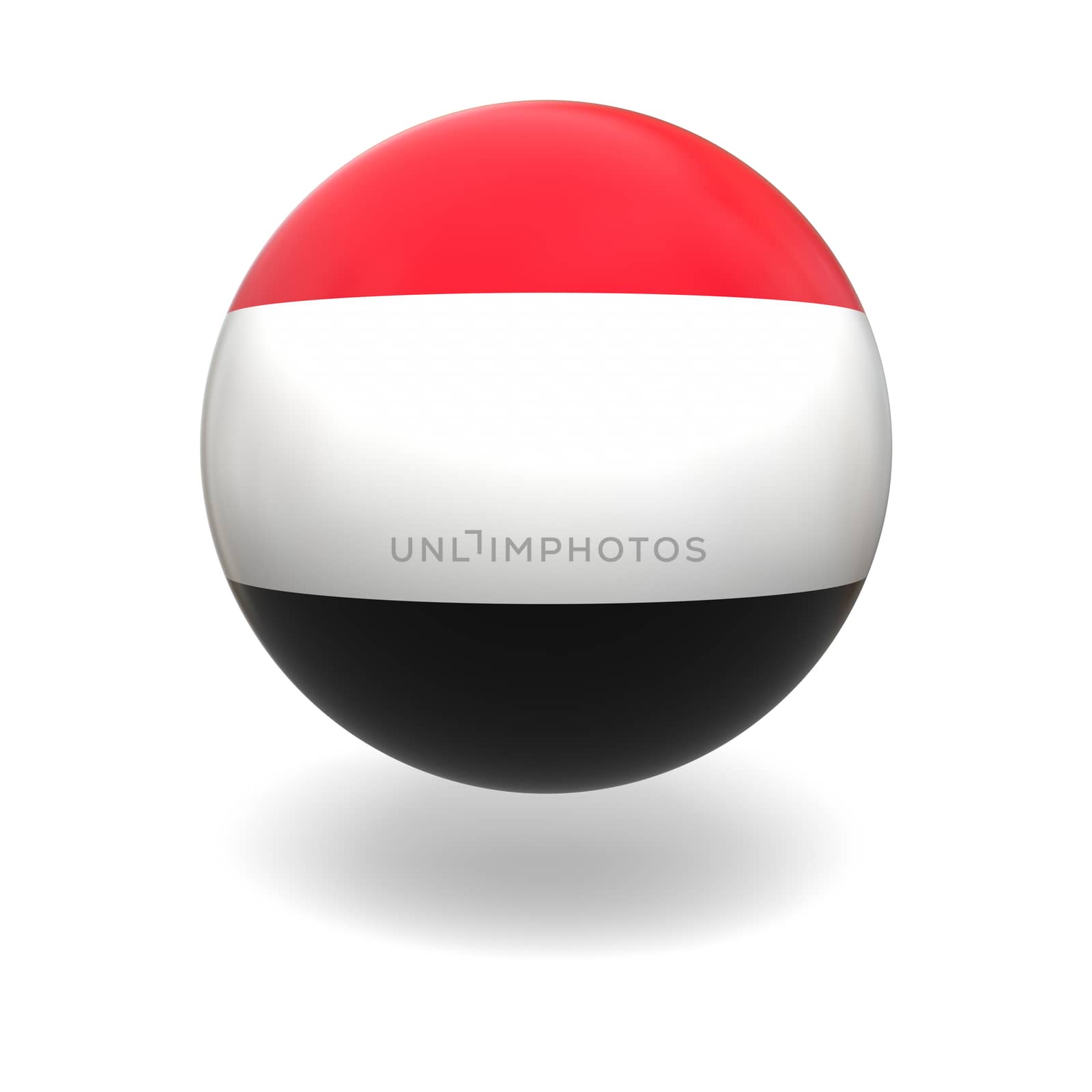 National flag of Yemen on sphere isolated on white background