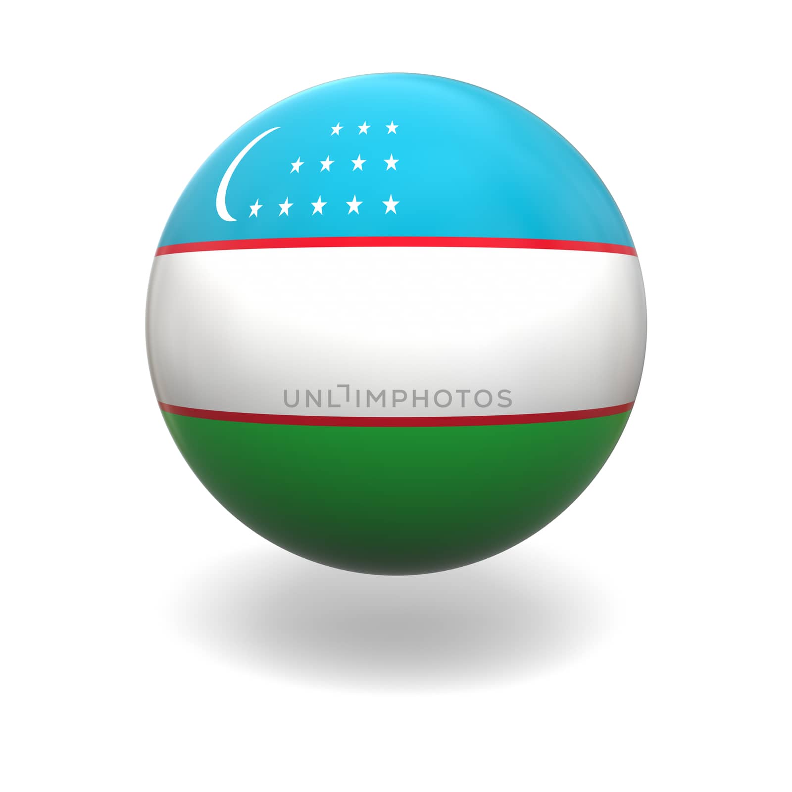 National flag of Uzbekistan on sphere isolated on white background