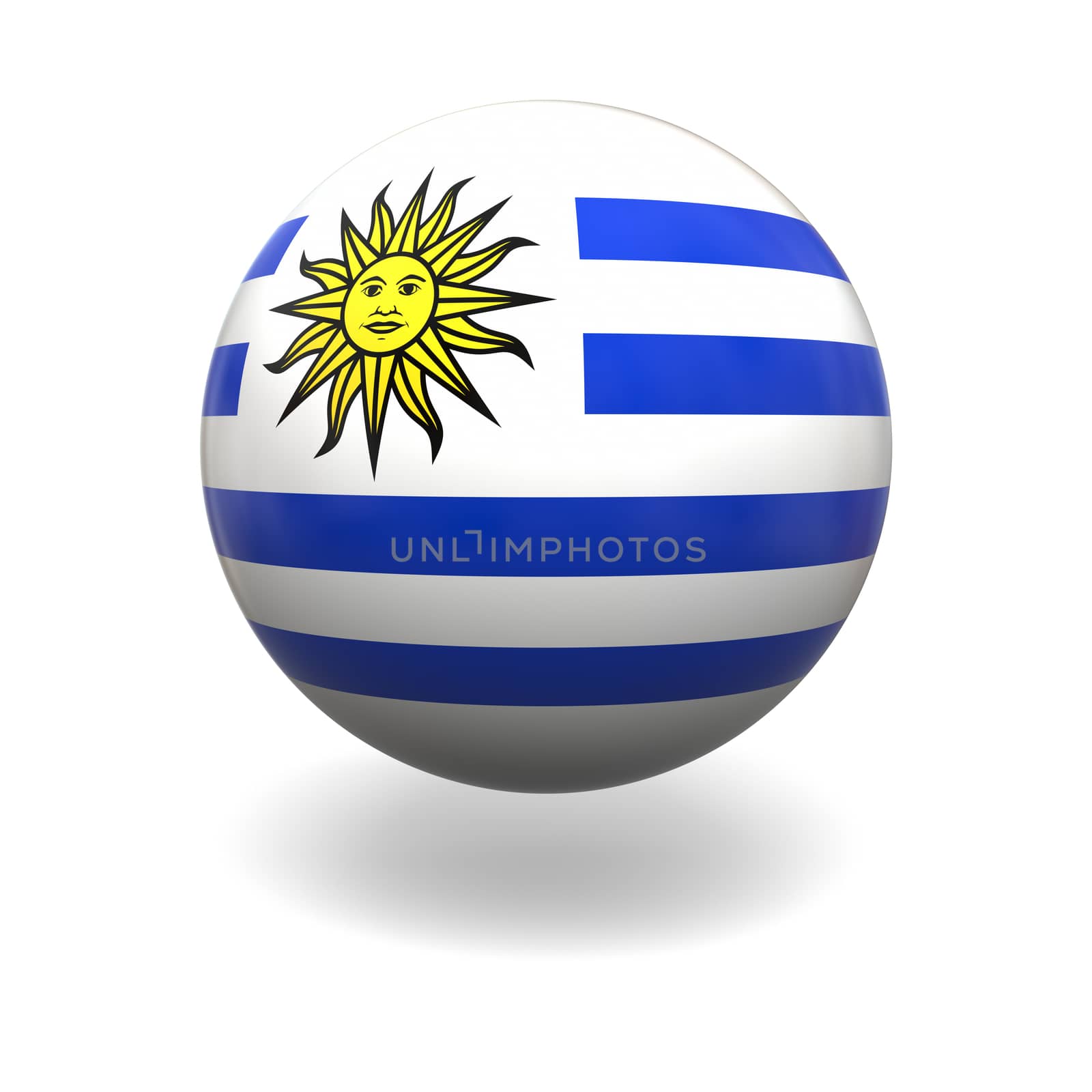 National flag of Uruguay on sphere isolated on white background