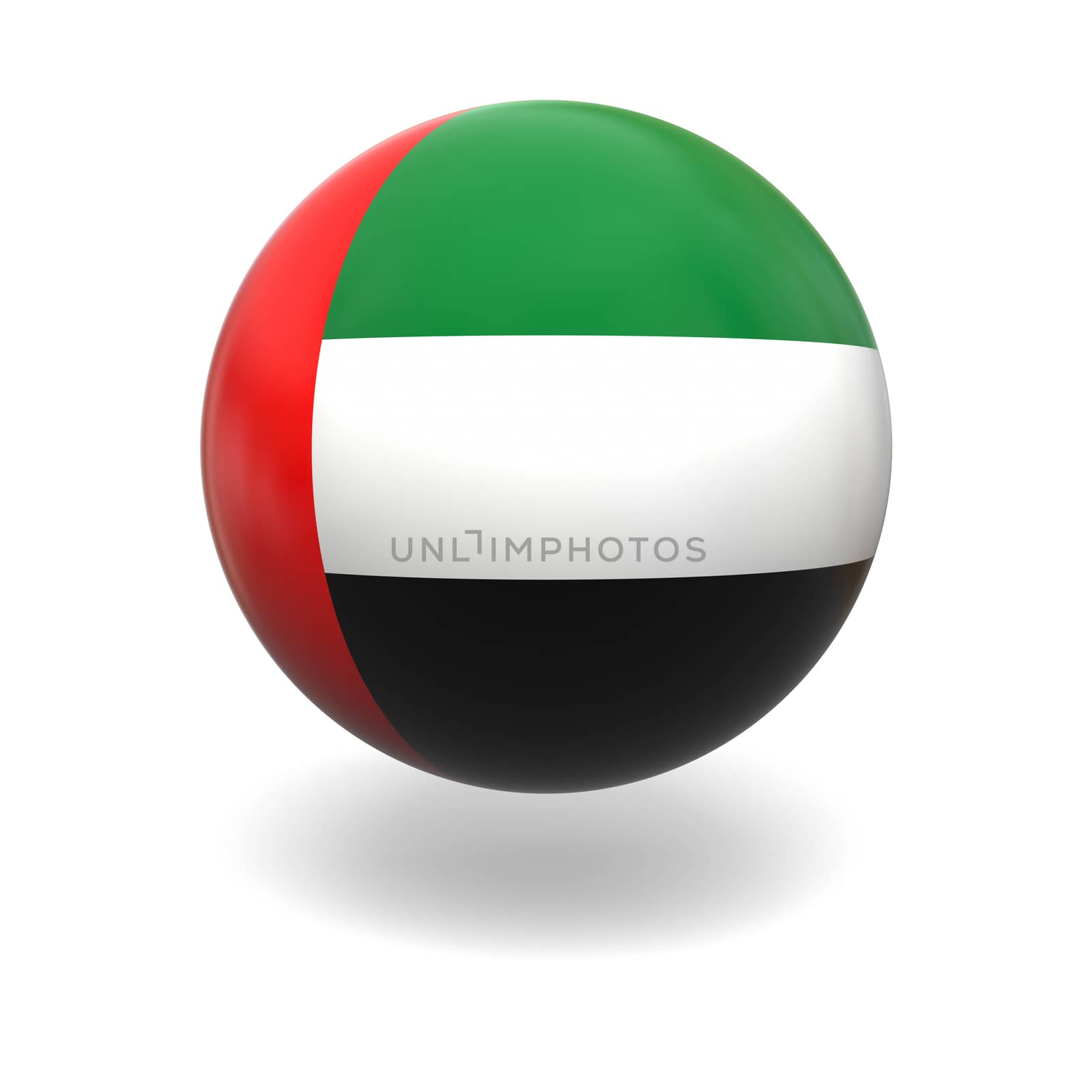 National flag of UAE on sphere isolated on white background