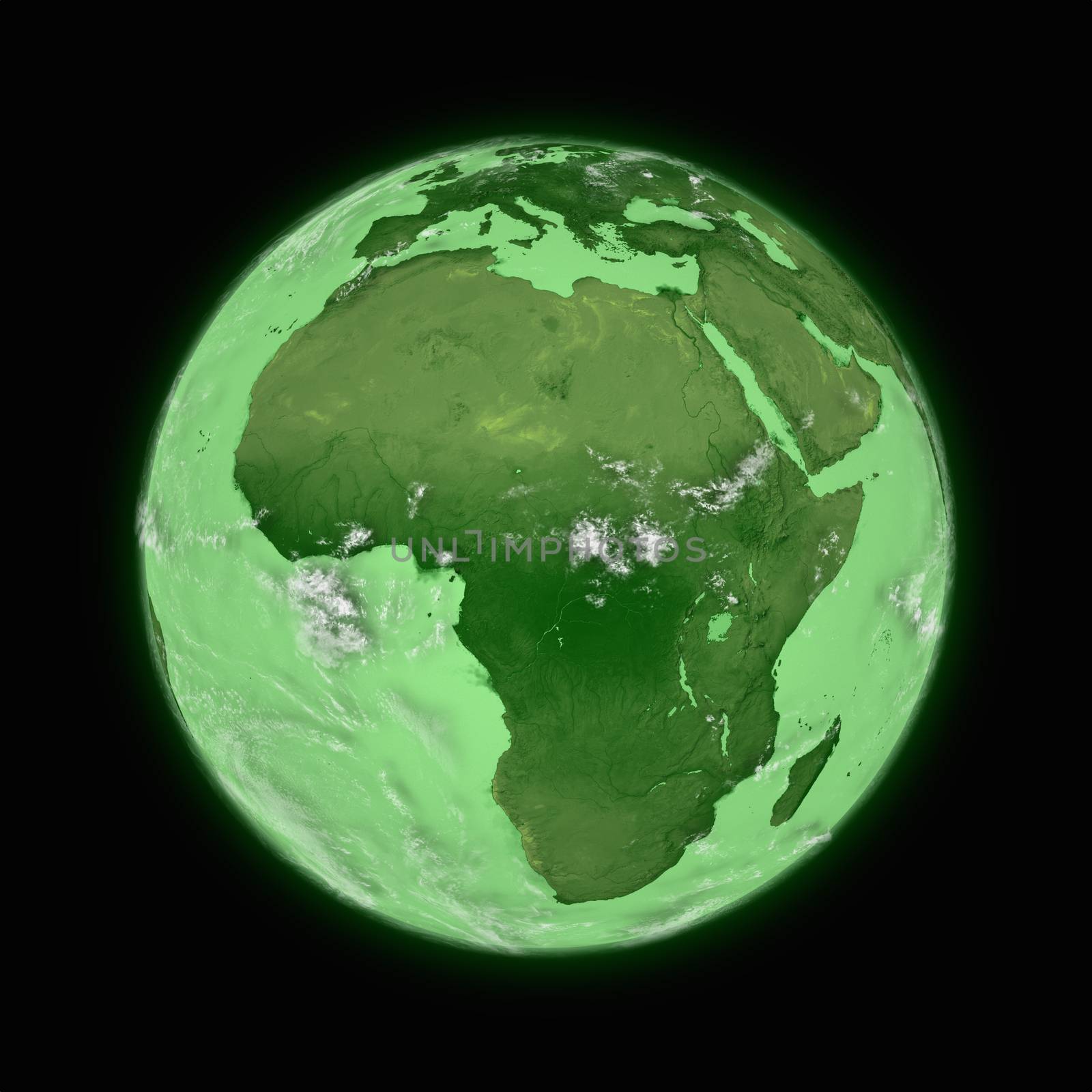 Africa on green planet Earth isolated on black background. Highly detailed planet surface. Elements of this image furnished by NASA.