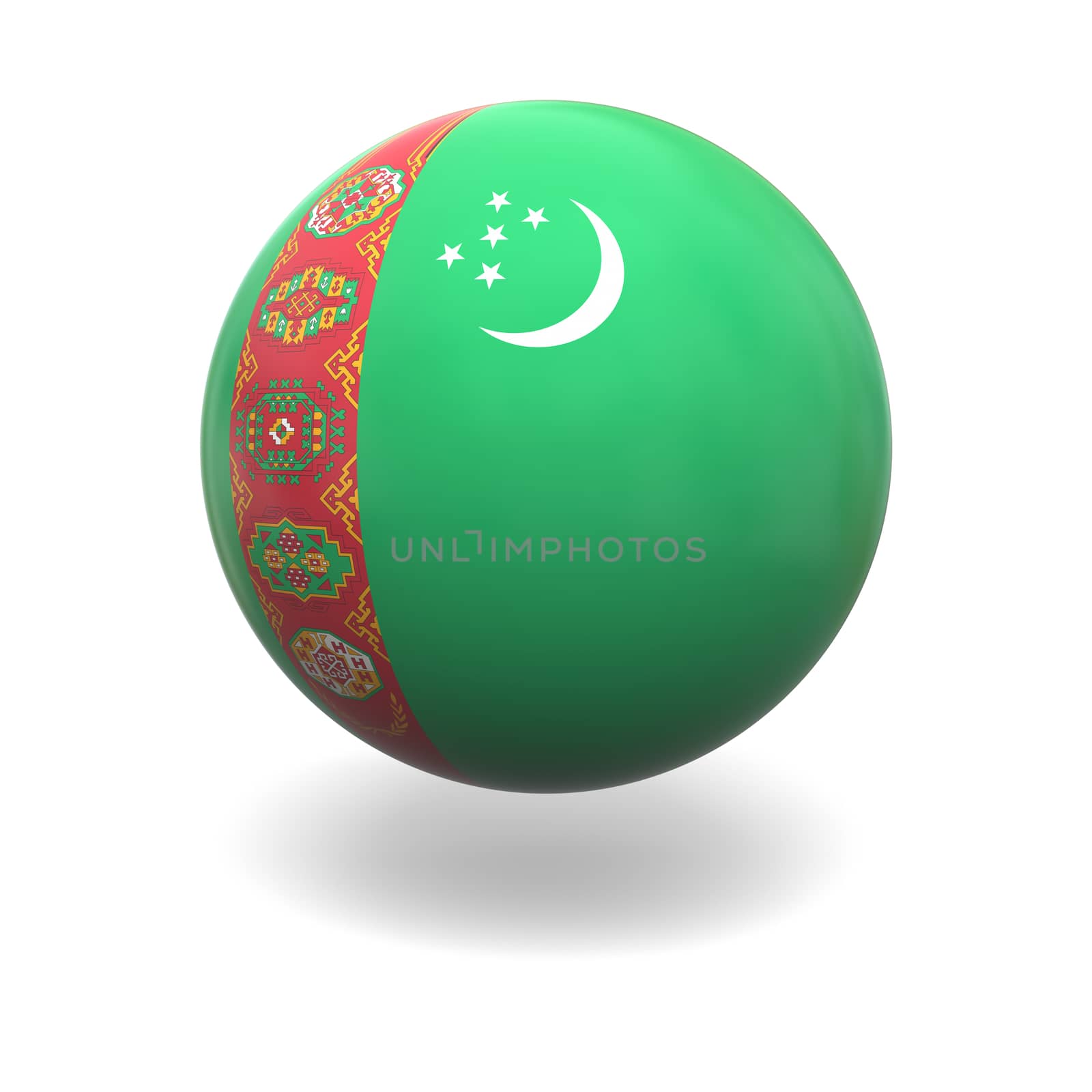 National flag of Turkmenistan on sphere isolated on white background