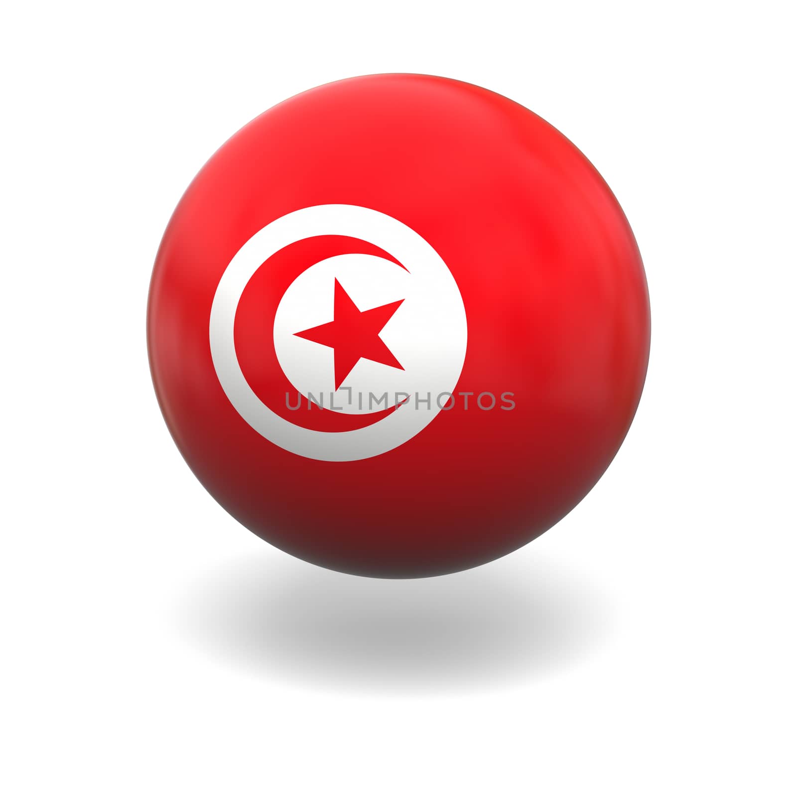 National flag of Tunisia on sphere isolated on white background