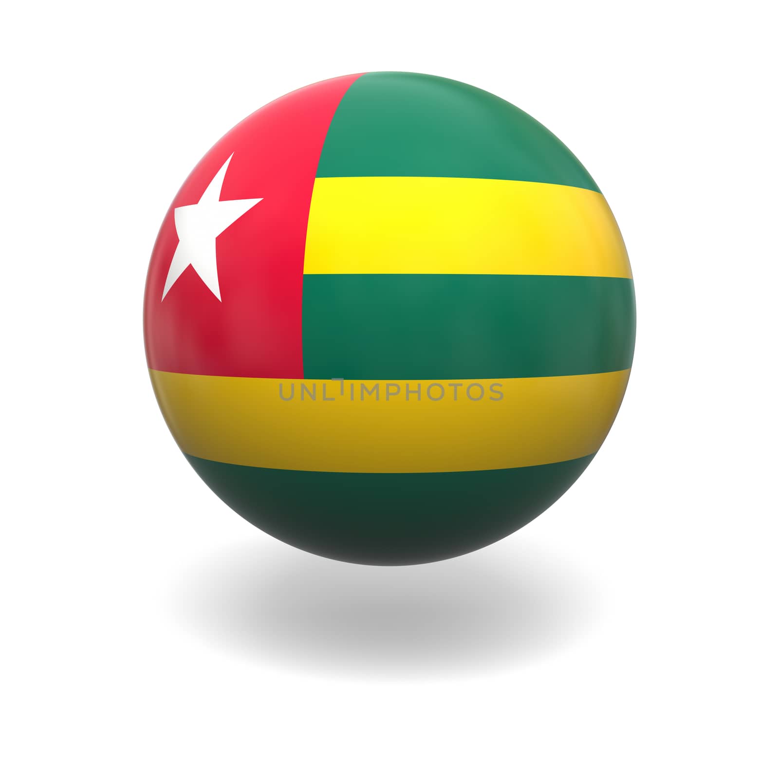 National flag of Togo on sphere isolated on white background
