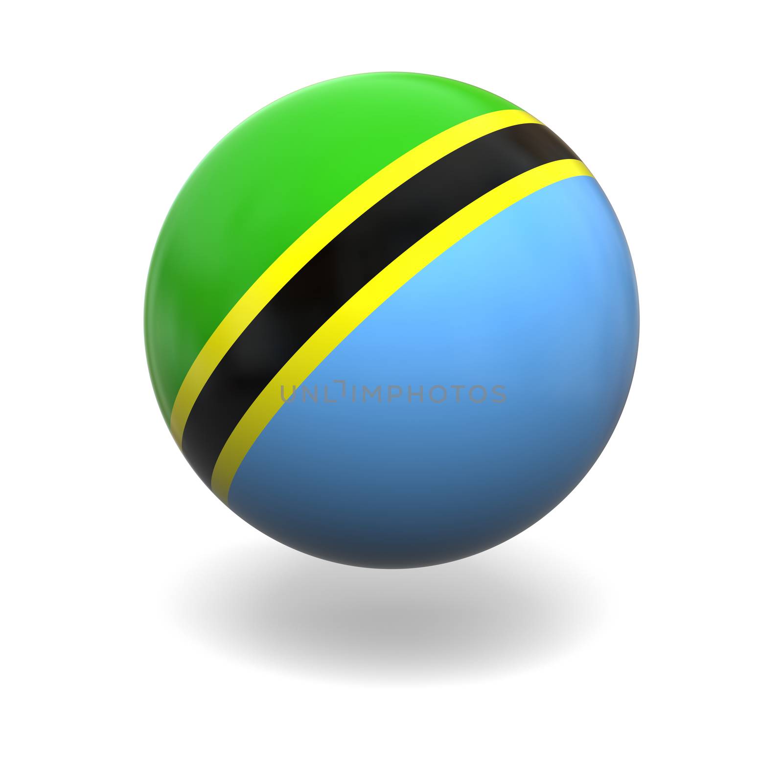 National flag of Tanzania on sphere isolated on white background