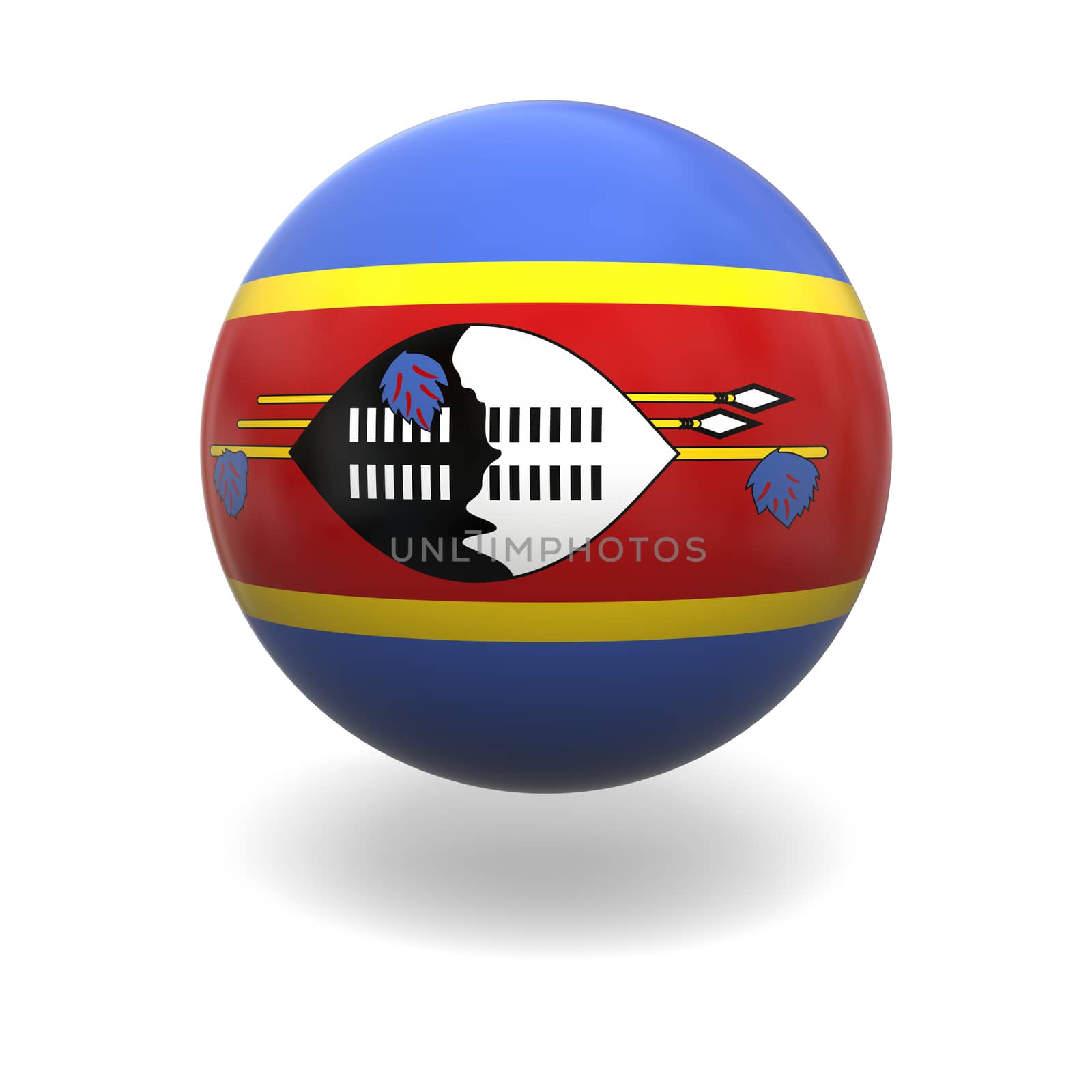 National flag of Swaziland on sphere isolated on white background