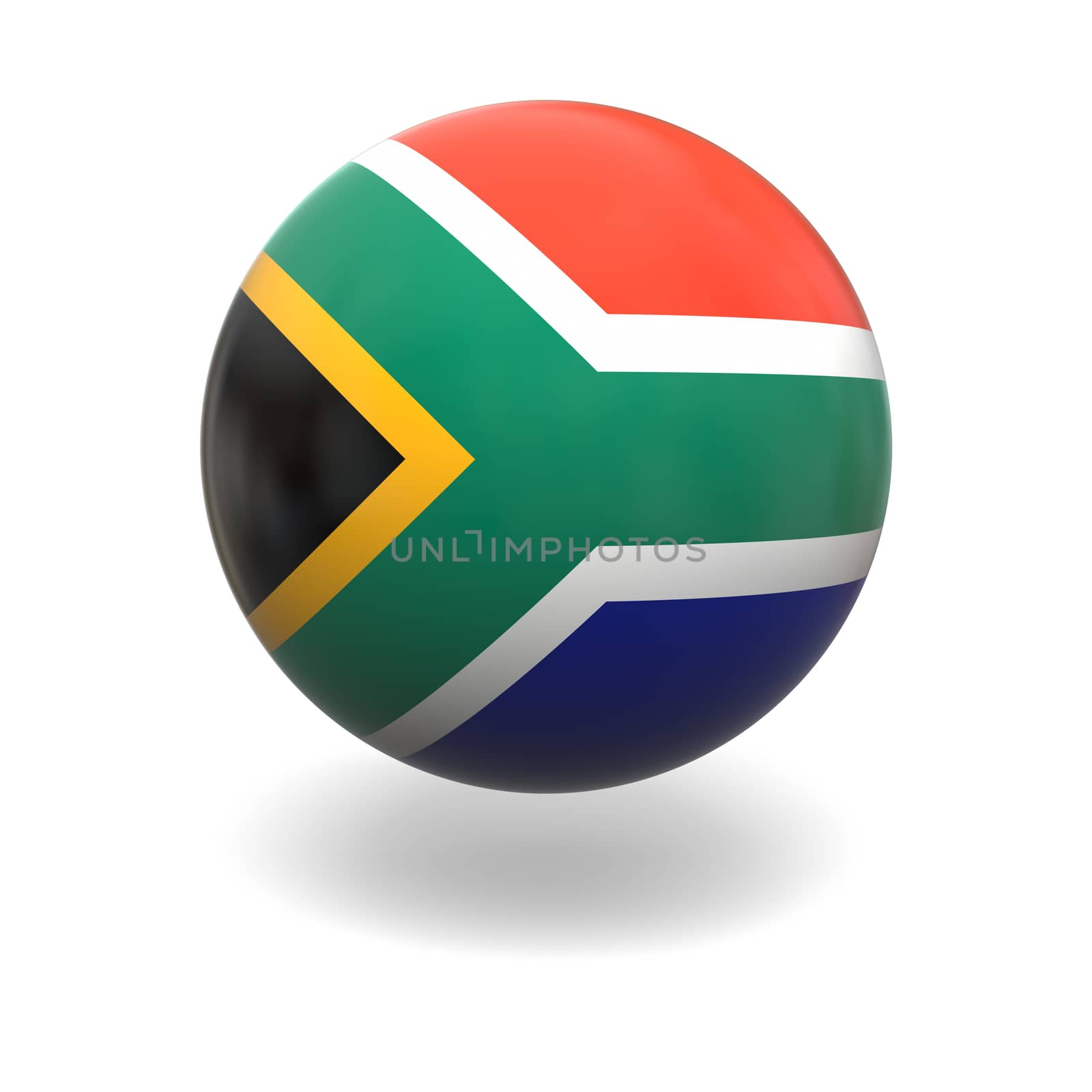 National flag of South Africa on sphere isolated on white background