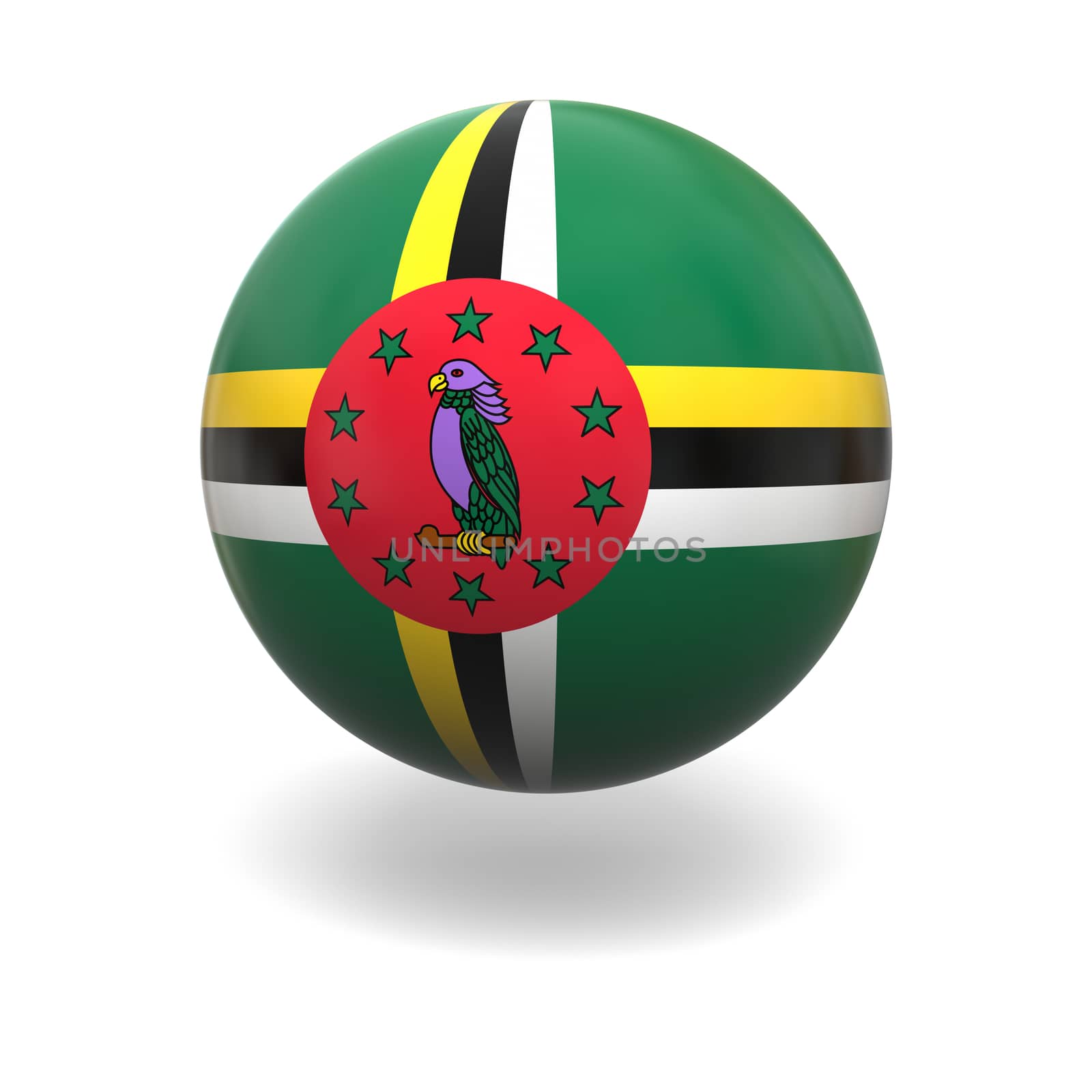 National flag of Dominica on sphere isolated on white background