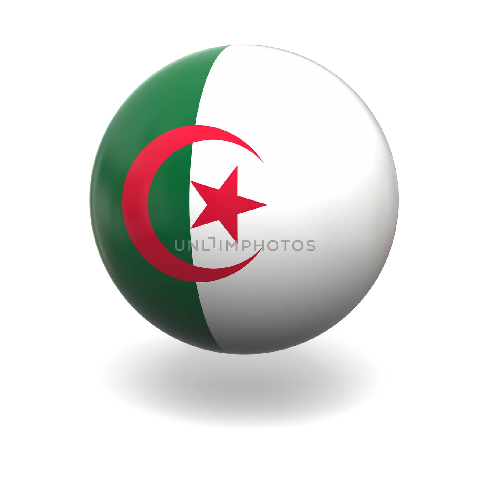 National flag of Algeria on sphere isolated on white background