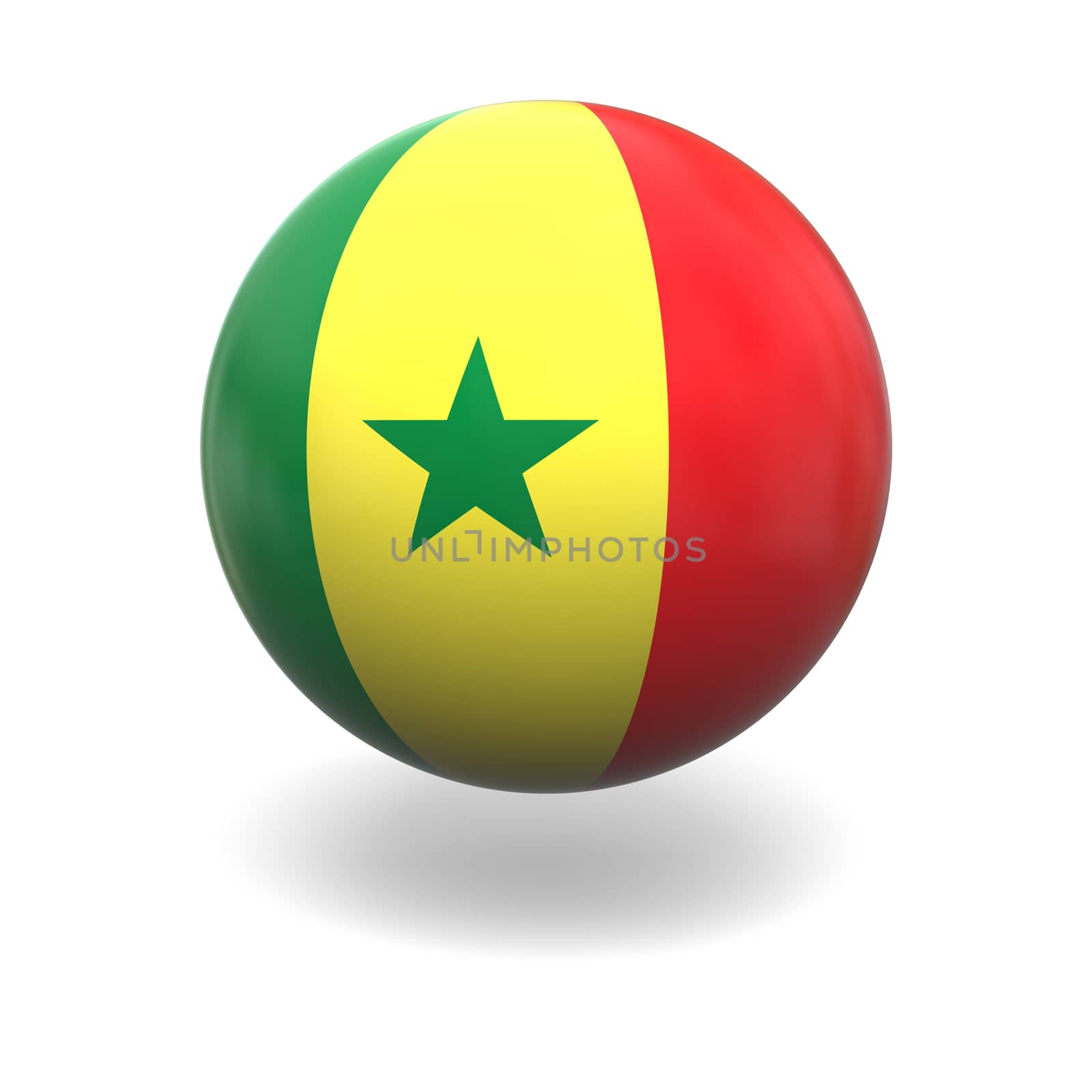 National flag of Senegal on sphere isolated on white background
