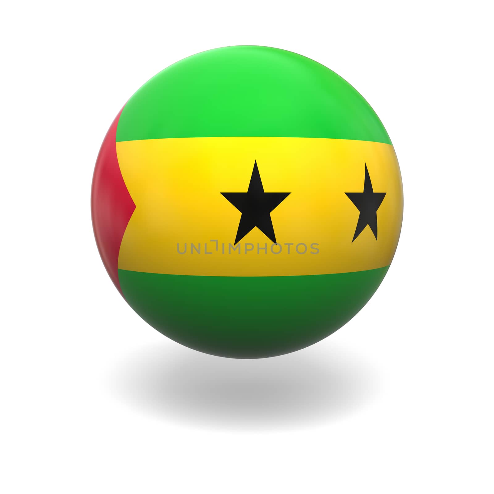National flag of Sao Tome on sphere isolated on white background