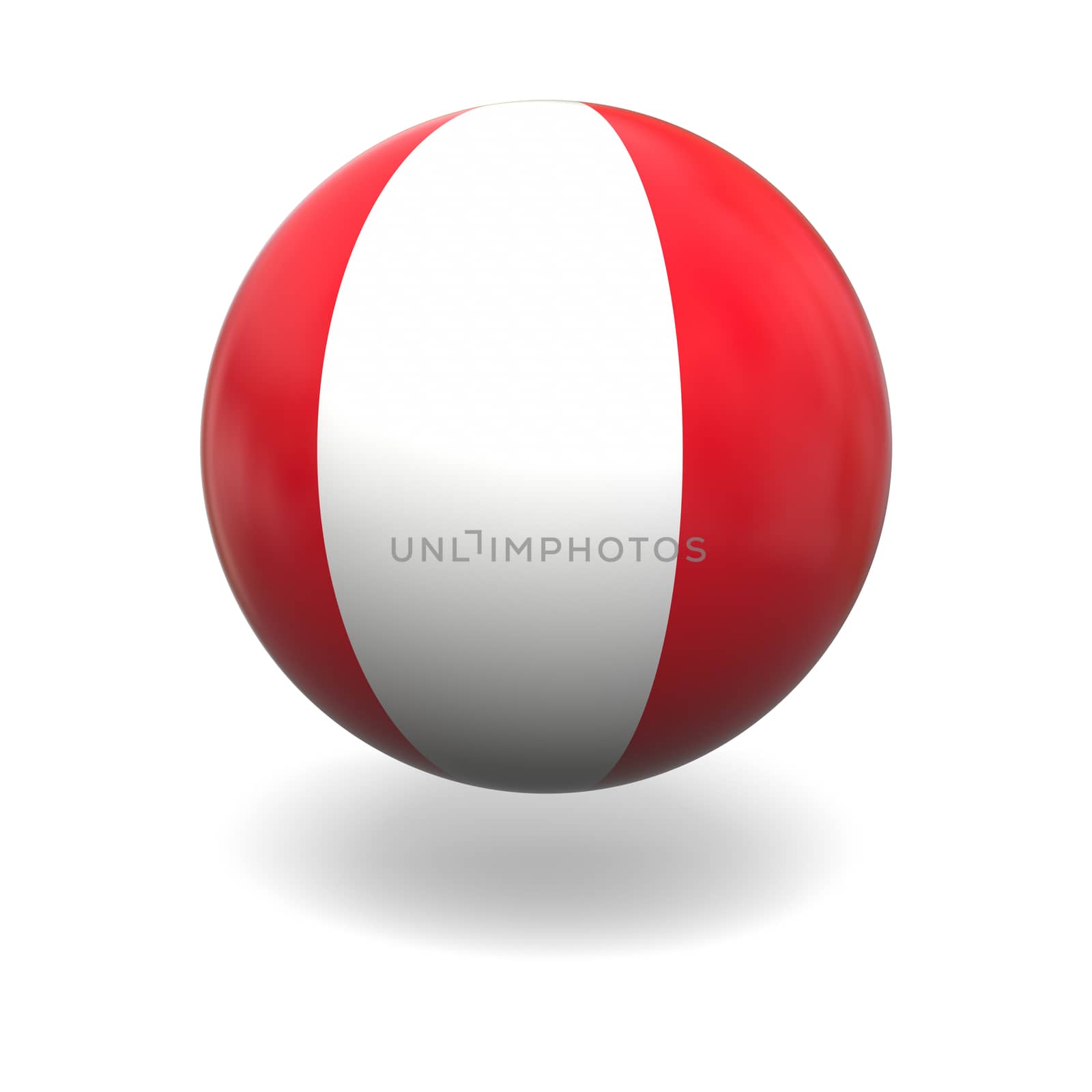 National flag of Peru on sphere isolated on white background