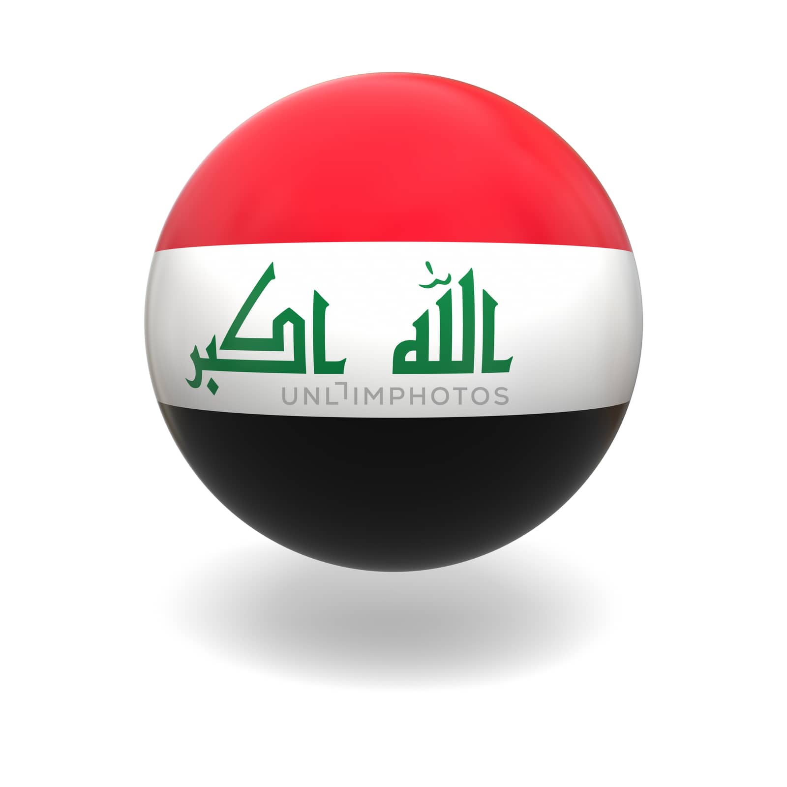 National flag of Iraq on sphere isolated on white background