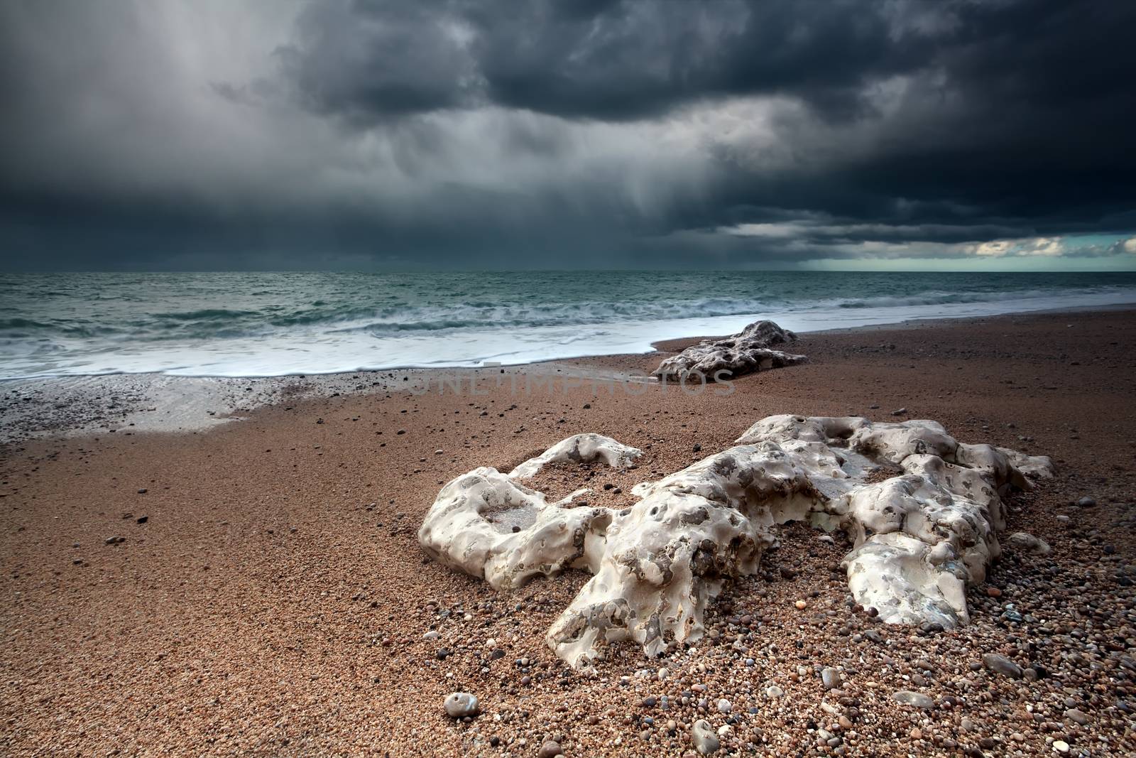 storm over Atlantic ocean coast, Normandy, France